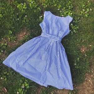 Summer dress with blue and white stripes